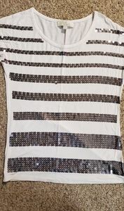 Sequin Stripped Short Sleeve Shirt